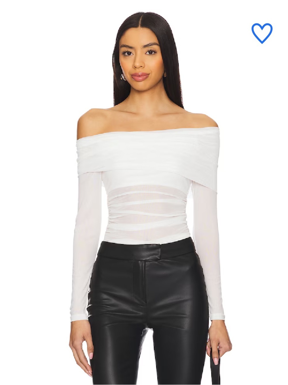 Superdown Kami Off Shoulder Top | White | Size XS | Semi-Sheer Mesh